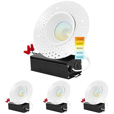 Luxrite 4 Inch Trimless LED Recessed Plaster Downlights 5 CCT Options 2700K-5000K 15W 1000LM Dimmable 4-Pack LR24920-4PK